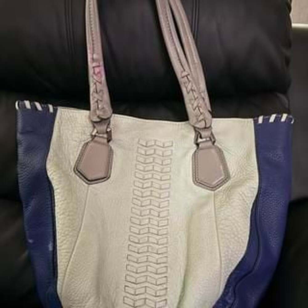 Oryany Lyssie Leather Hobo Shoulder Bag - Blue/Gray Colorblock